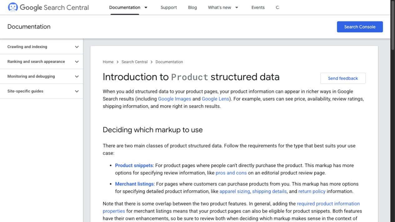Google Search Central Product structured data documentation